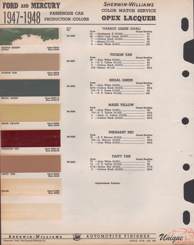 1947 Ford Paint Charts Sherwin-Williams 3